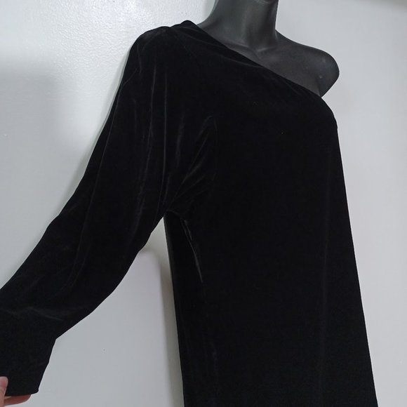 Theory Birkita Velvet One Shoulder Mini Cocktail Dress in Black Size 4 NWT LBD - Picture 2 of 7